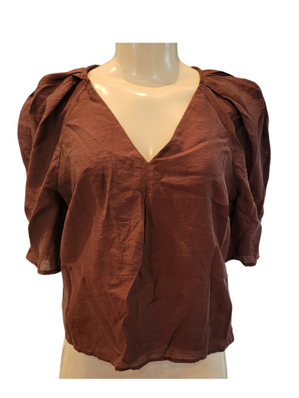 Express Puff Shoulder V Neck Short Sleeve Lightweight Blouse